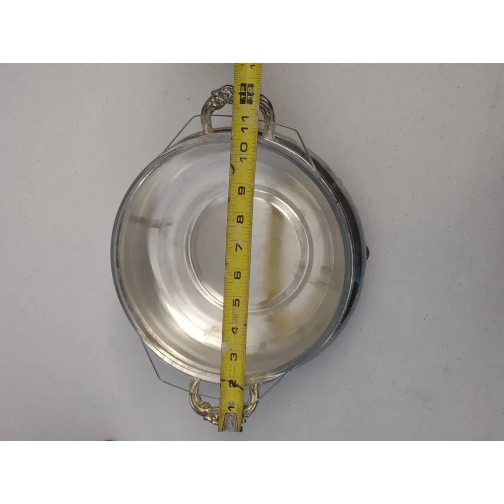 Vintage Silver Plated Covered Casserole Serving Dish Glass Insert Hong Kong